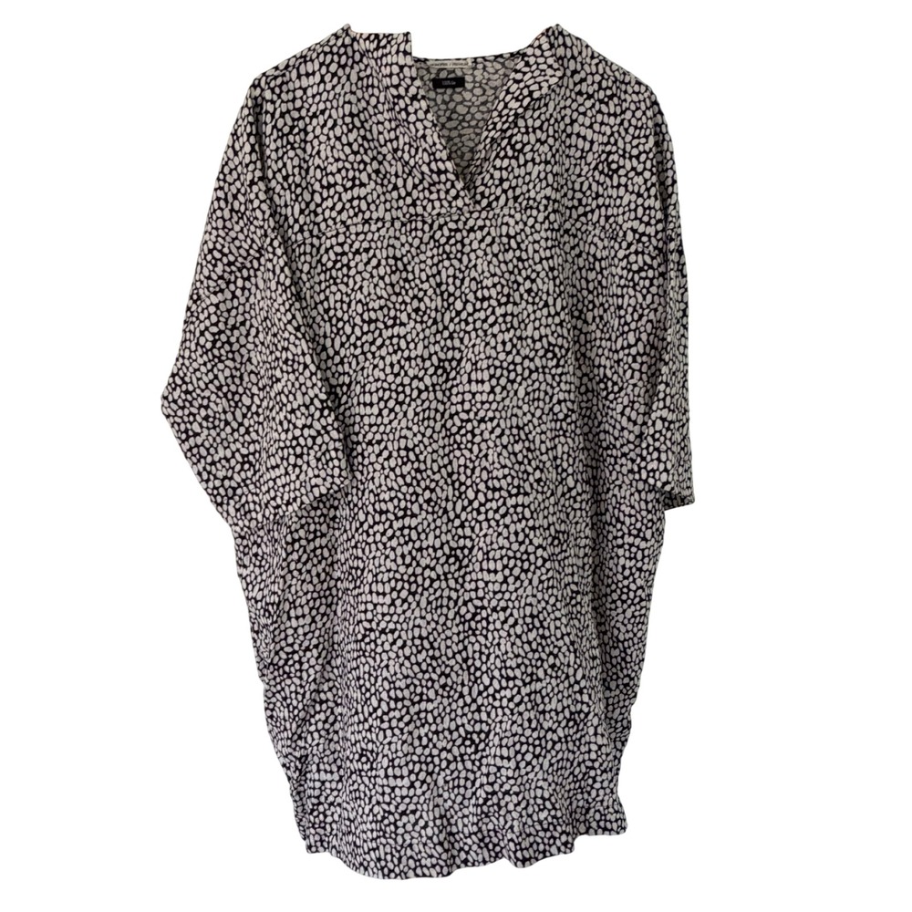 Monoprix Premium Womens Linen Black White Pebble Print Tunic Dress XL
